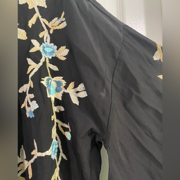 Talitha Kimono 3/4 Sleeve Silk Embroidered Floral Black Small Western Indian - Picture 13 of 15
